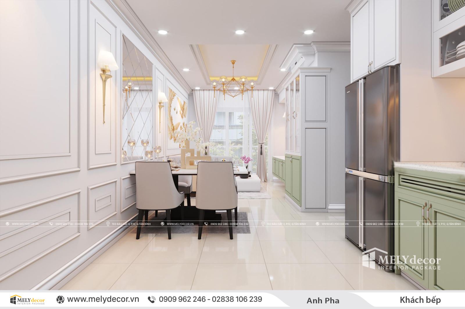 Mẫu thiết kế nội thất căn 71m2 Emerald Celadon City sang trọng trong phong cách tân cổ điển